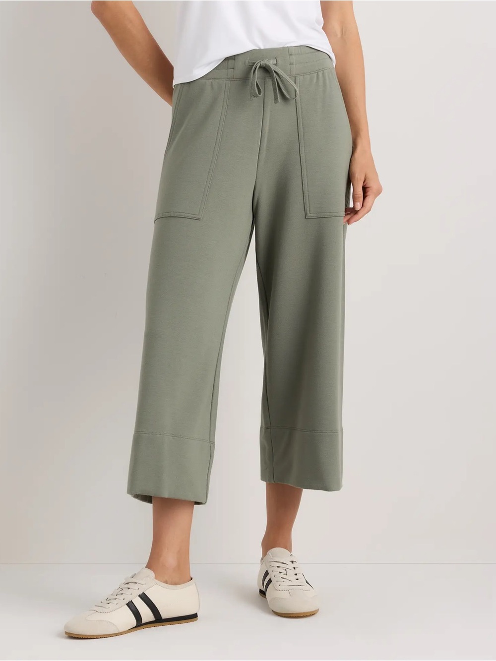 Quince SuperSoft Fleece Cropped Wide Leg Pants in Green Size Large